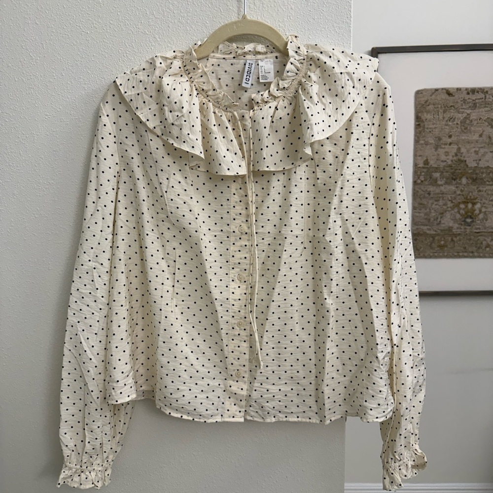 H&M Cream Blouse with Black Polka Dots